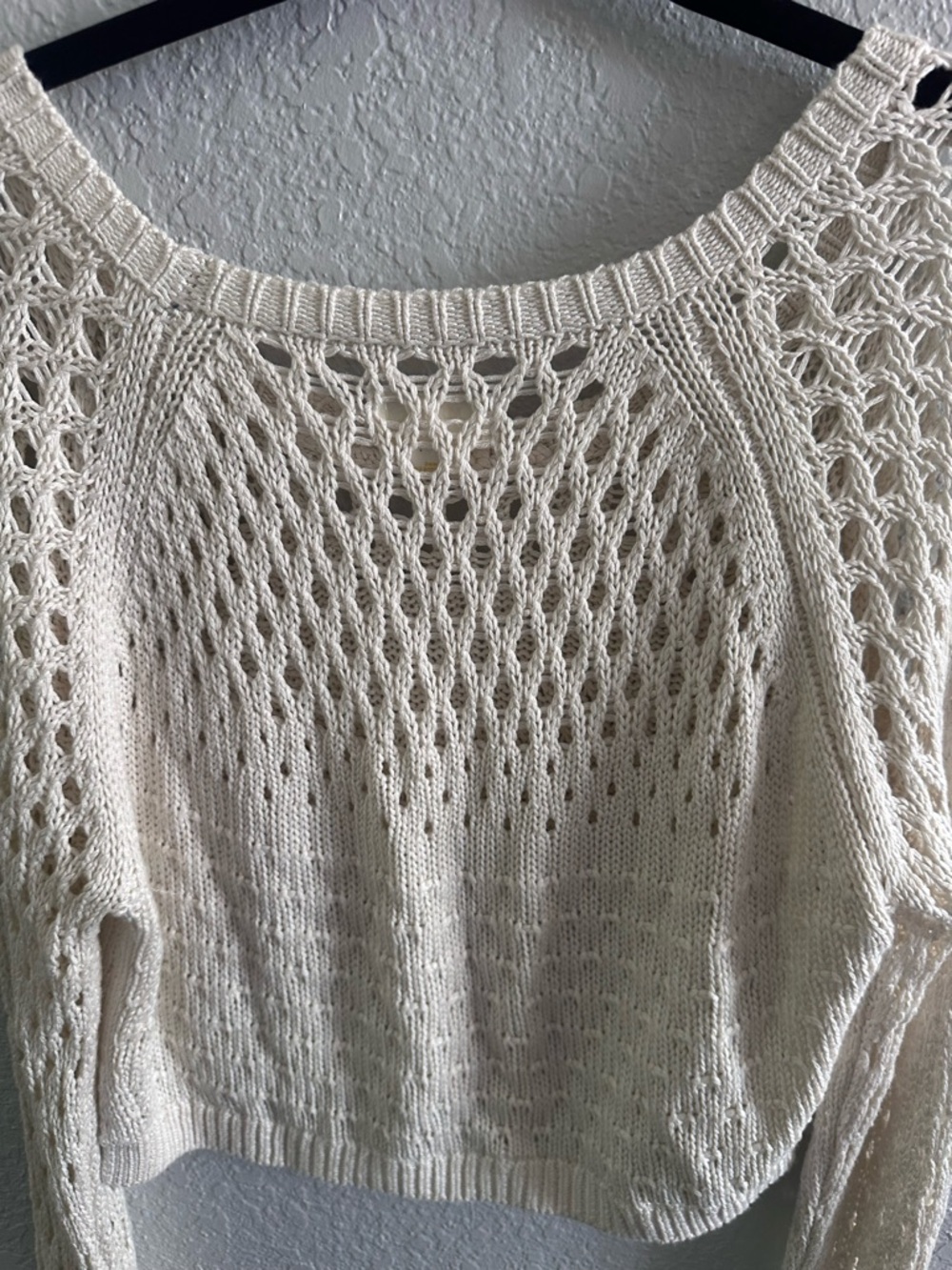 Maeve Anthropologie Cream Open Knit Cropped Sweater Boho Crochet Medium - Picture 5 of 9